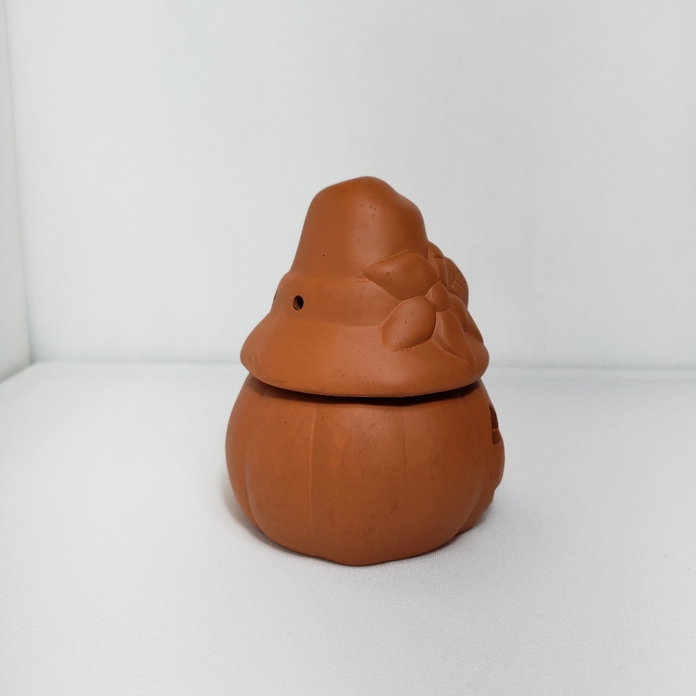 Vintage Terracotta Jack O Lantern Pumpkin Candle Holder With Lid 5"H - Picture 4 of 14